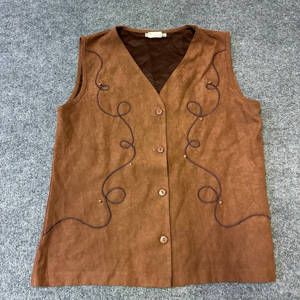 Wong California Vest Womens Size M Brown Faux Suede Embroidered Western Canada